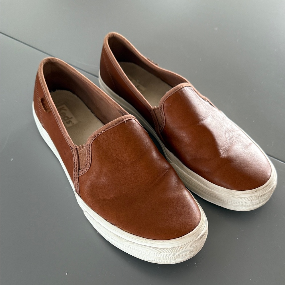 Brown Leather Slip-On Keds Size 8.5